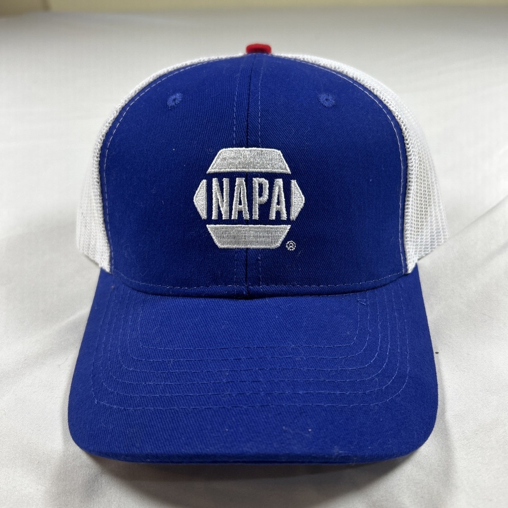 Napa Blue White Adjustable Trucker Hat USA Flag Patch Mesh Back Snapback Cap